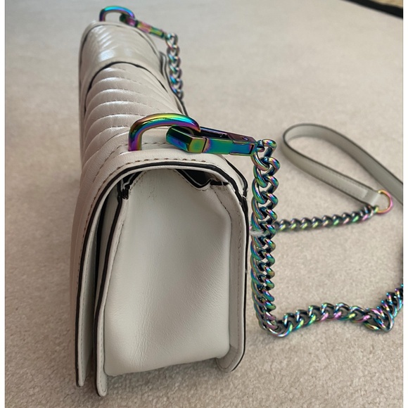 REBECCA MINKOFF WHITE LEATHER CROSSBODY / SHOULDER BAG WITH RAINBOW HARDWARE - Picture 4 of 16